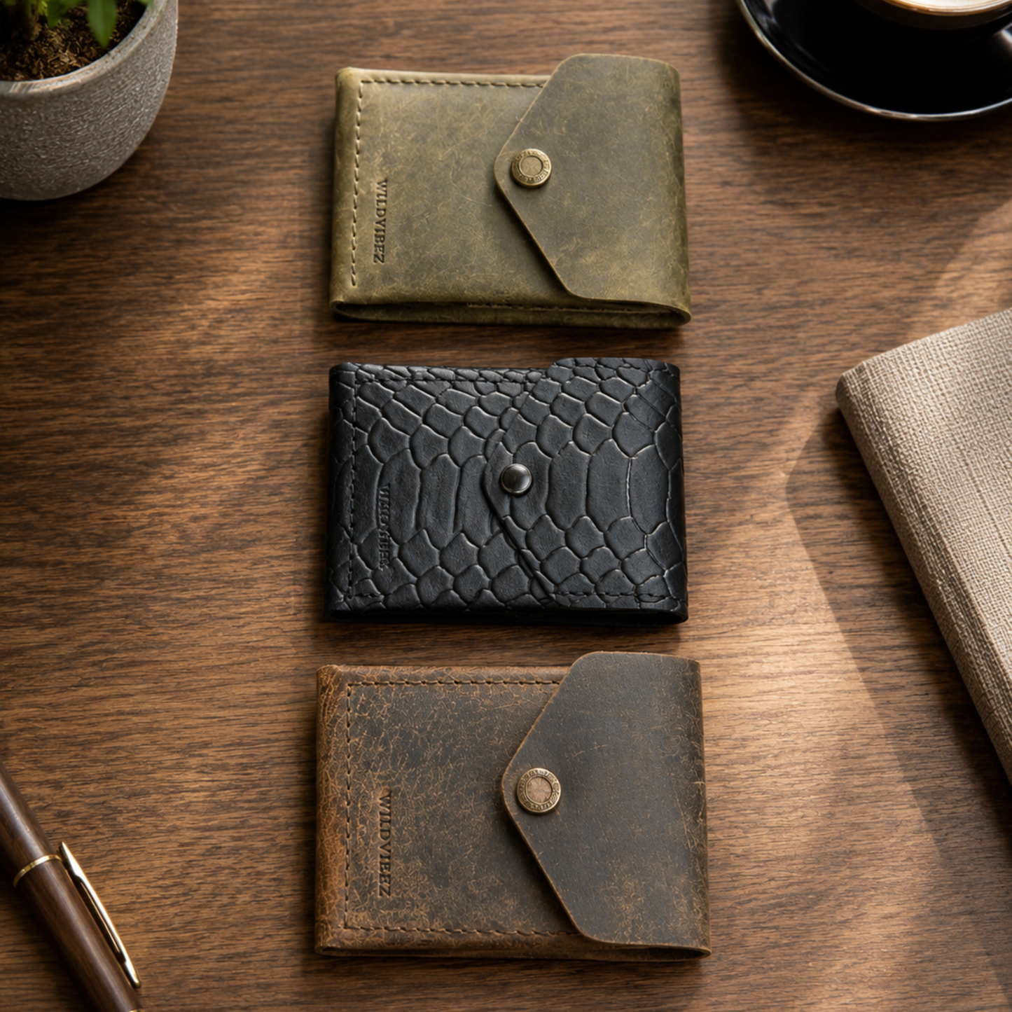 WILDVIBEZ Snap Go Flip Genuine Leather Vertical Slim Wallet for Men and Women | Pull-String Quick Card Access | Compact Front Cash Pocket & Button Lock | Minimalist Travel & Daily Carry Wallet (Brown)