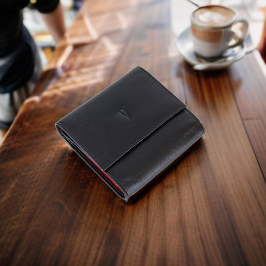 Fem Folio Tri Fold Ladies Wallet - Black & Red - WILDVIBEZ