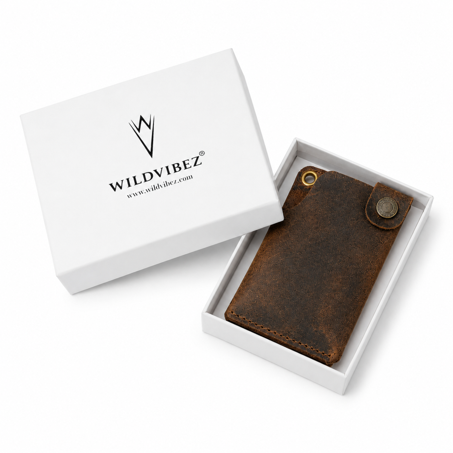 WILDVIBEZ Snap Go Minimalist Vertical Leather Wallet (Brown)