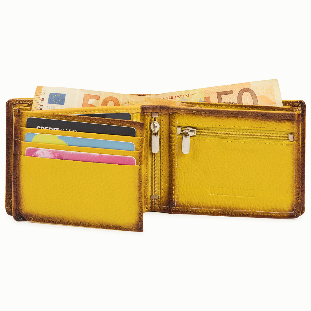 Radiant R Collection men's wallet - Burnished Yellow Leather Wallet for Men – Slim, Stylish & RFID Protected