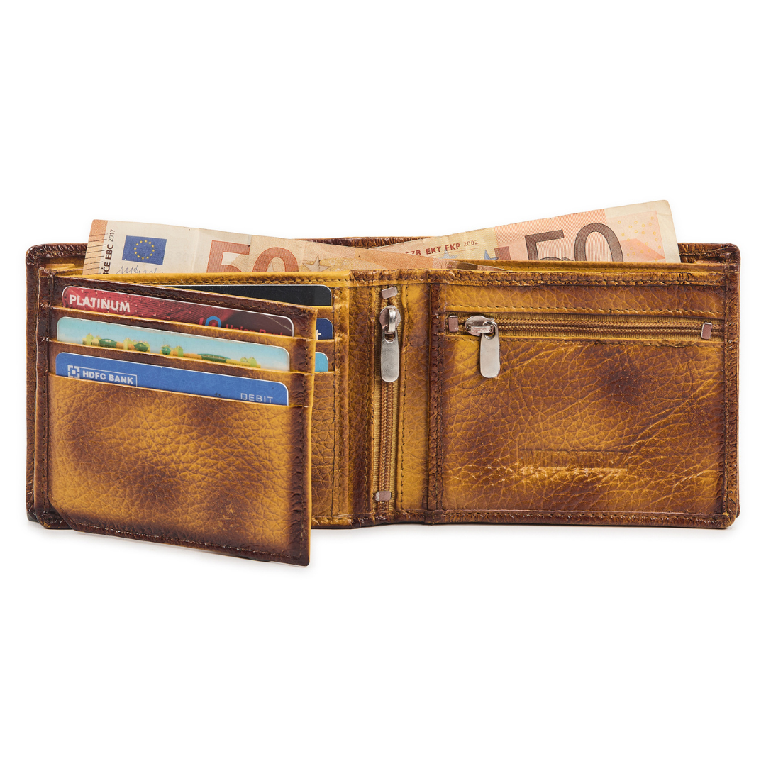 Radiant R Collection men's wallet - Vintage Yellow Leather Wallet for Men – Slim, Stylish & RFID Protected