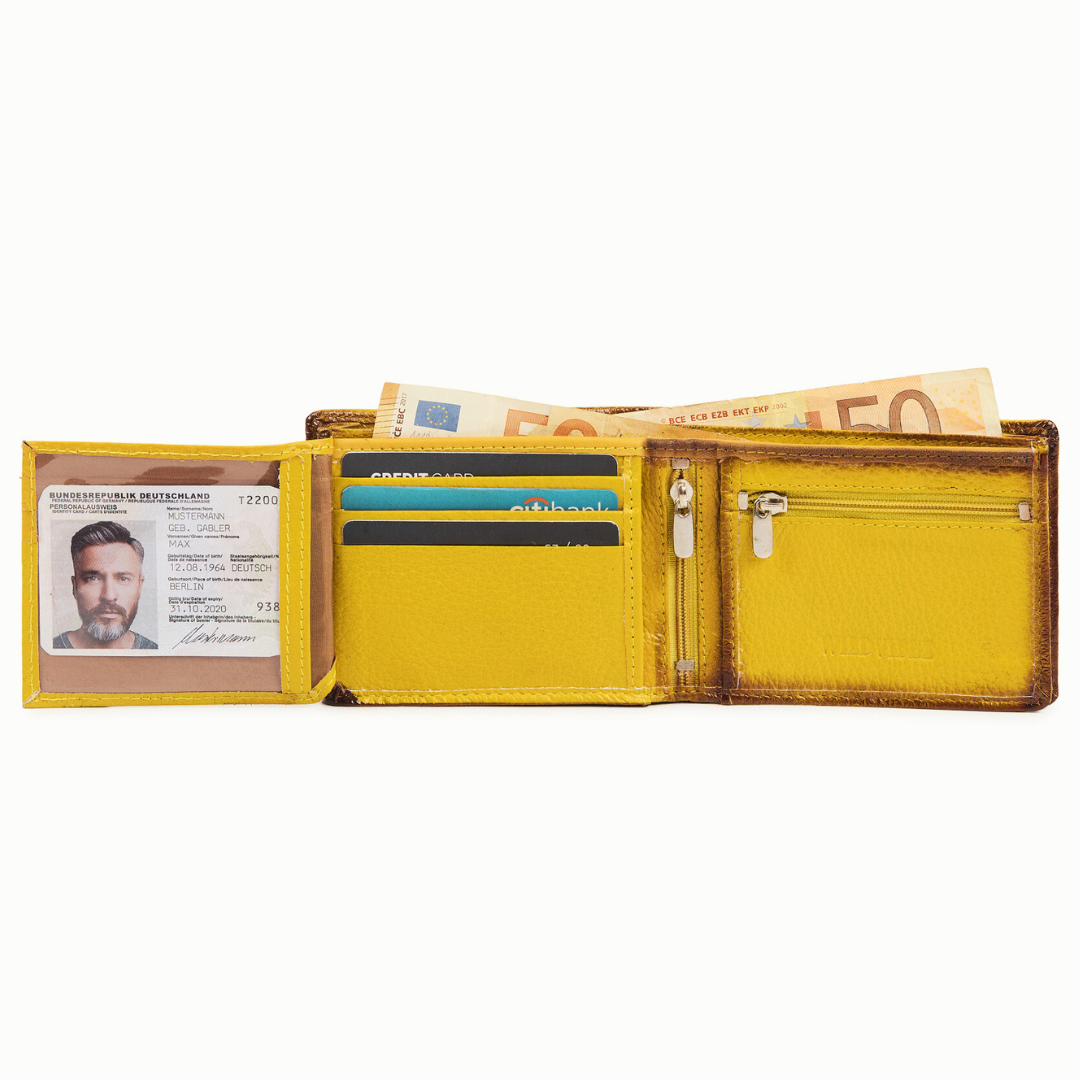 Radiant R Collection men's wallet - Burnished Yellow Leather Wallet for Men – Slim, Stylish & RFID Protected