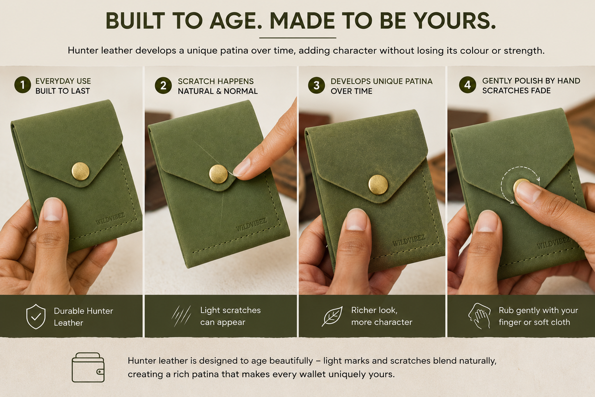 WILDVIBEZ Snap Go Genuine Leather Vertical Slim Wallet for Men | Pull-String Quick Card Access | Compact Front Cash Pocket & Button Lock | Minimalist Travel & Daily Carry Wallet (Green)