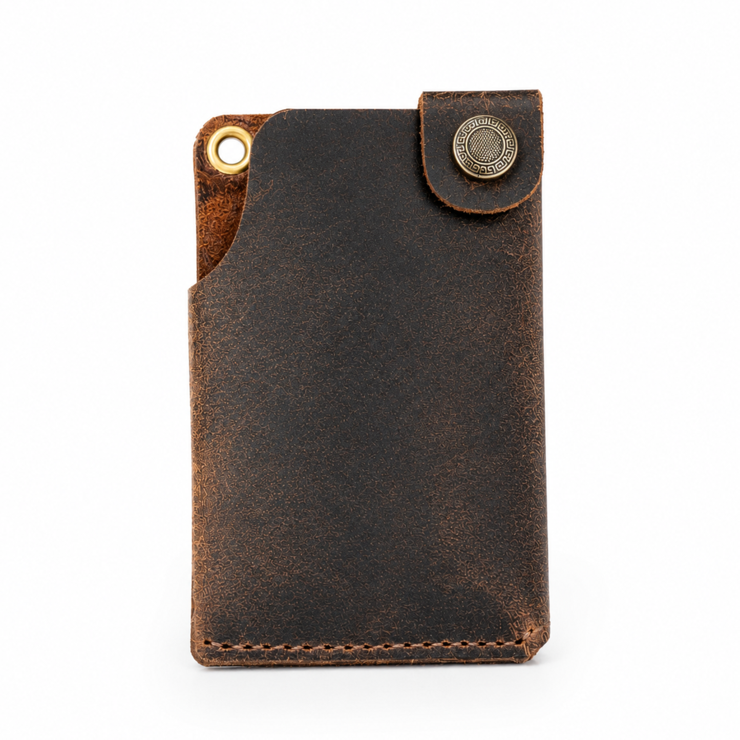 WILDVIBEZ Snap Go Minimalist Vertical Leather Wallet (Brown)