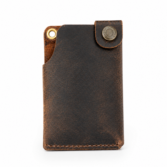 WILDVIBEZ Snap Go Minimalist Vertical Leather Wallet (Brown)