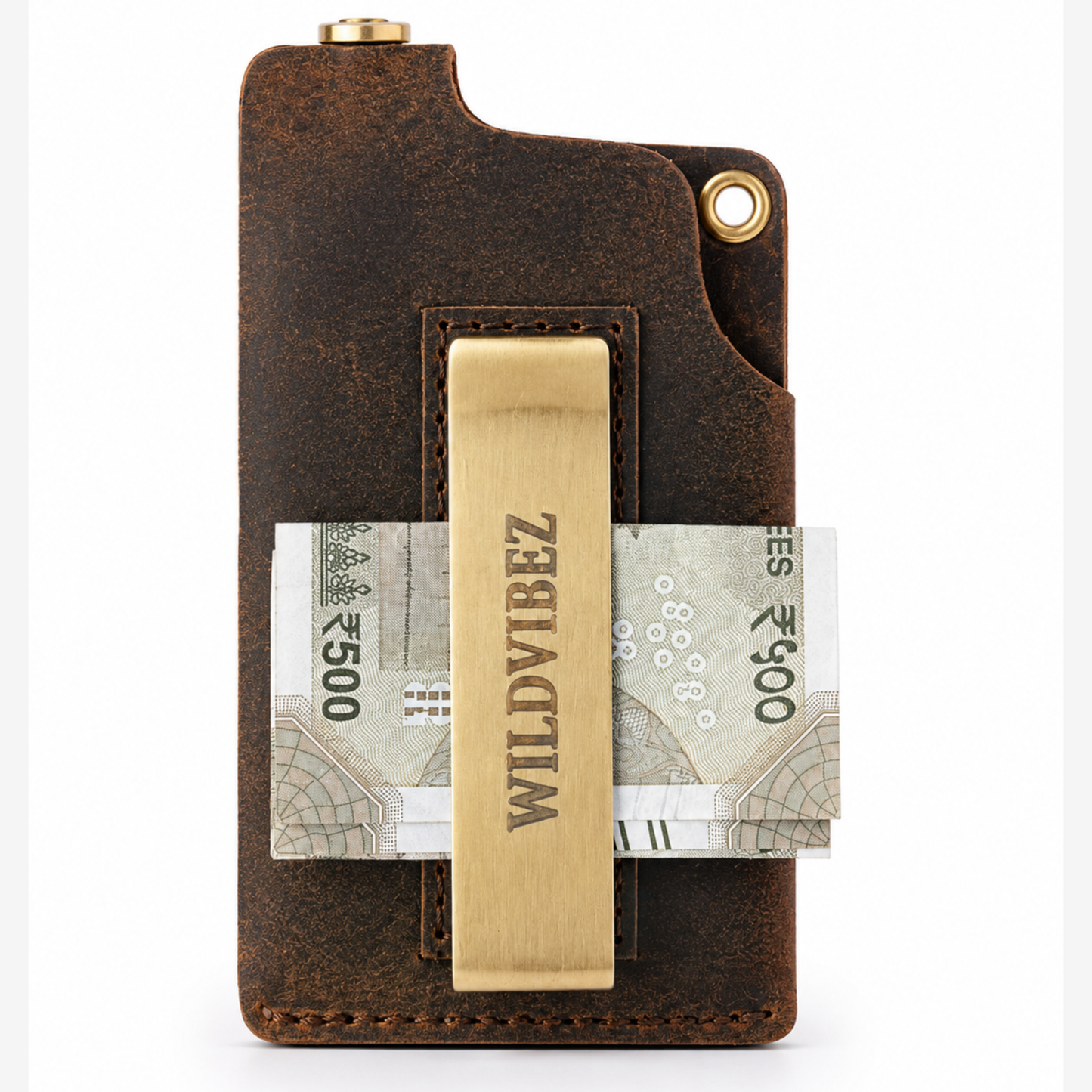 WILDVIBEZ Snap Go Minimalist Vertical Leather Wallet (Brown)