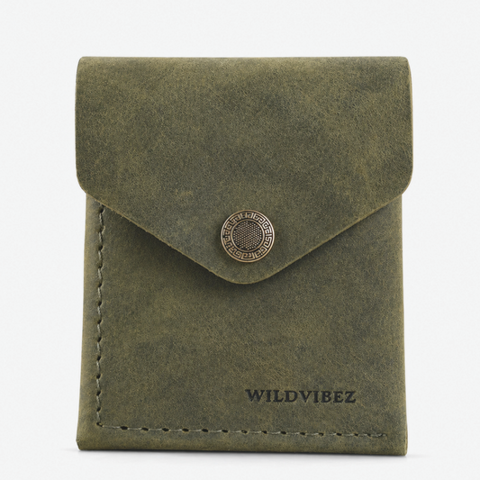 WILDVIBEZ Snap Go Genuine Leather Vertical Slim Wallet for Men | Pull-String Quick Card Access | Compact Front Cash Pocket & Button Lock | Minimalist Travel & Daily Carry Wallet (Green)