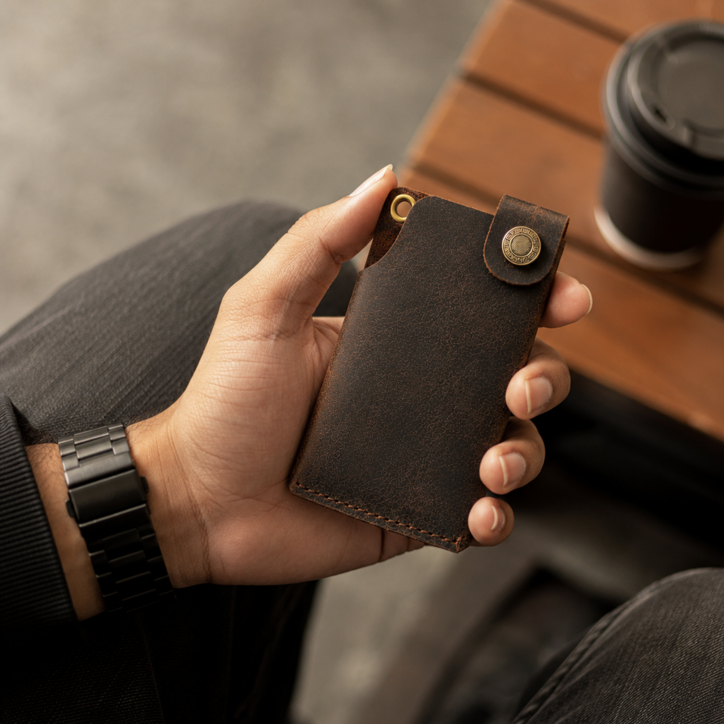 WILDVIBEZ Snap Go Minimalist Vertical Leather Wallet (Brown)