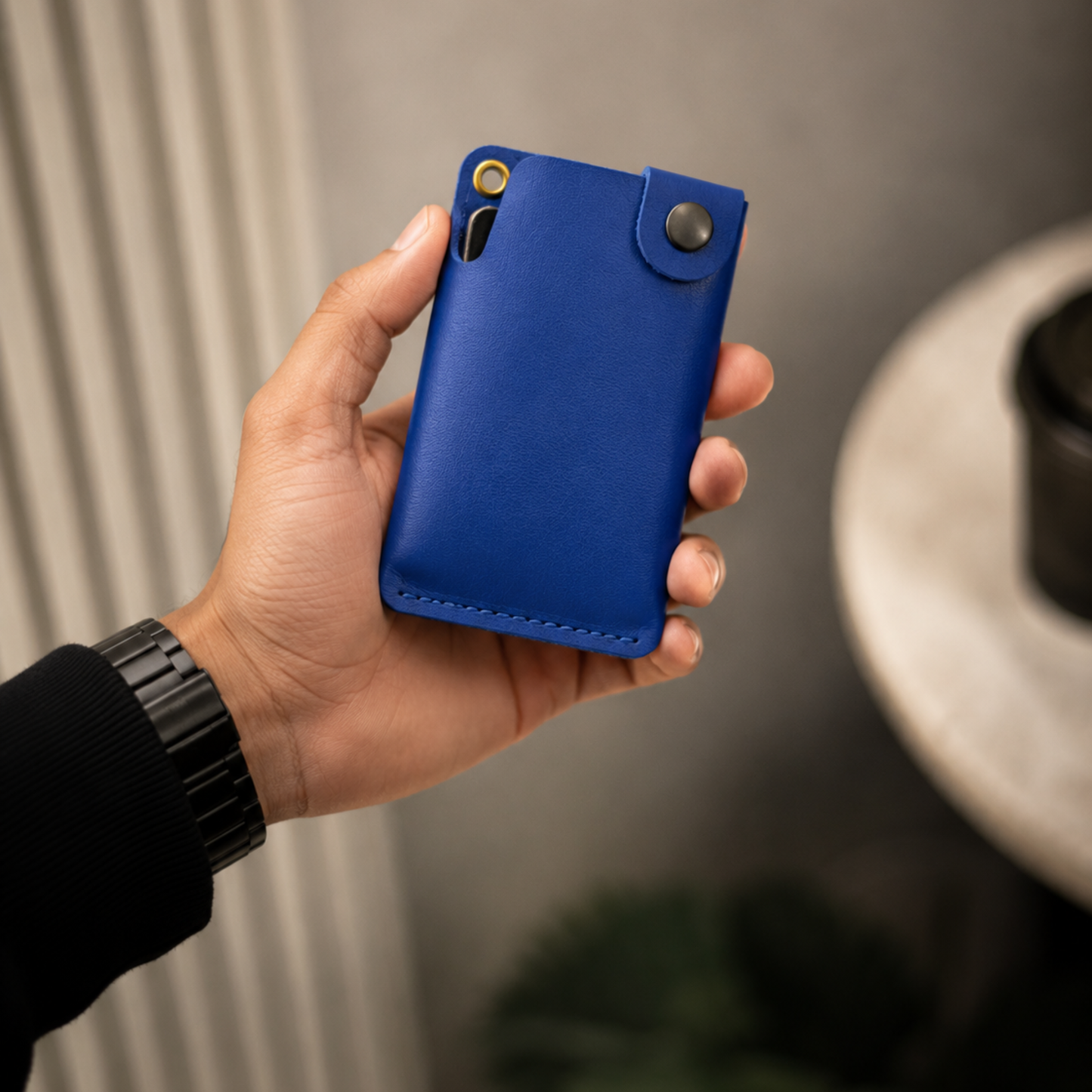 WILDVIBEZ Snap Go Minimalist Vertical Leather Wallet (Blue )