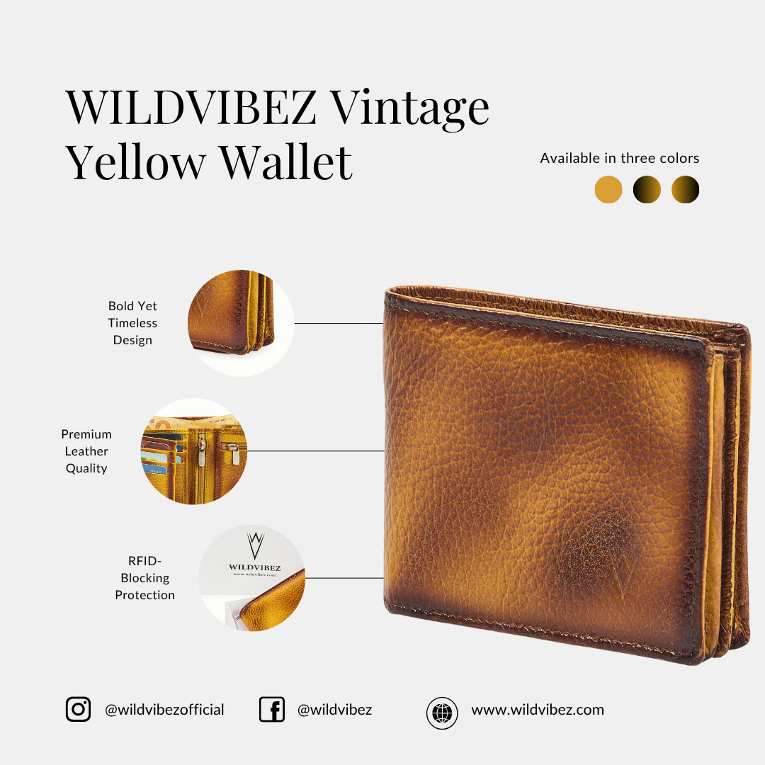 Radiant R Collection men's wallet - Vintage Yellow Leather Wallet for Men – Slim, Stylish & RFID Protected