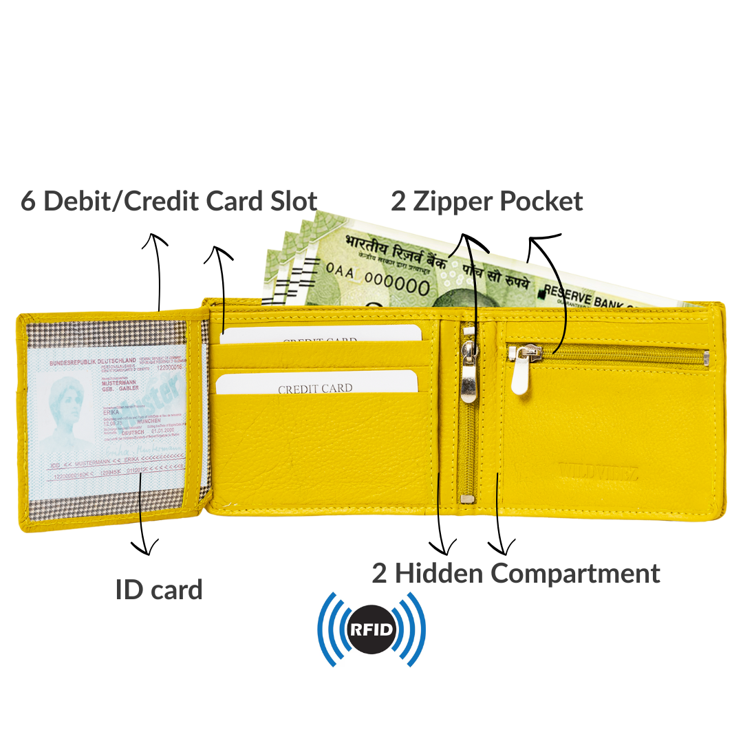 Radiant R Collection men's wallet - Yellow Leather Wallet for Men – Slim, Stylish & RFID Protected