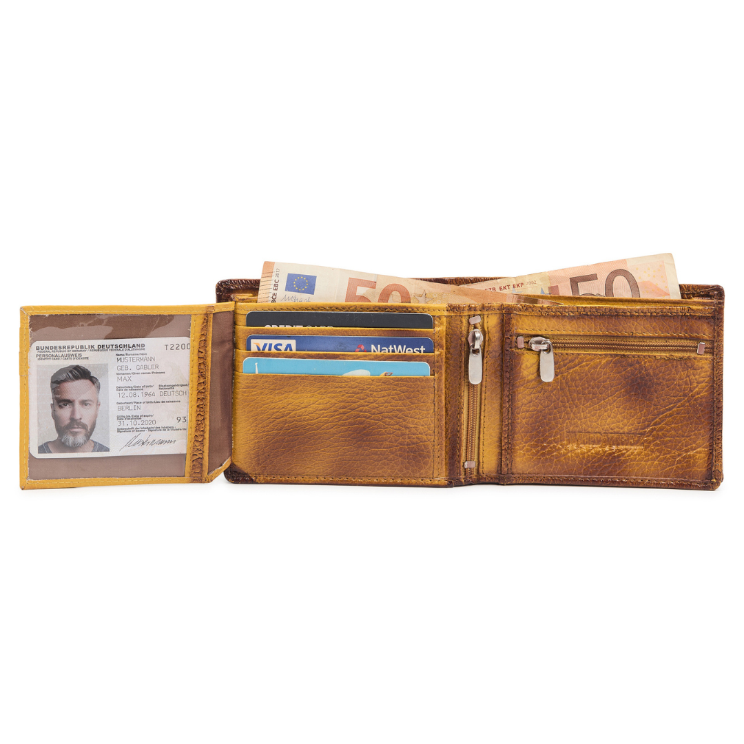 Radiant R Collection men's wallet - Vintage Yellow Leather Wallet for Men – Slim, Stylish & RFID Protected
