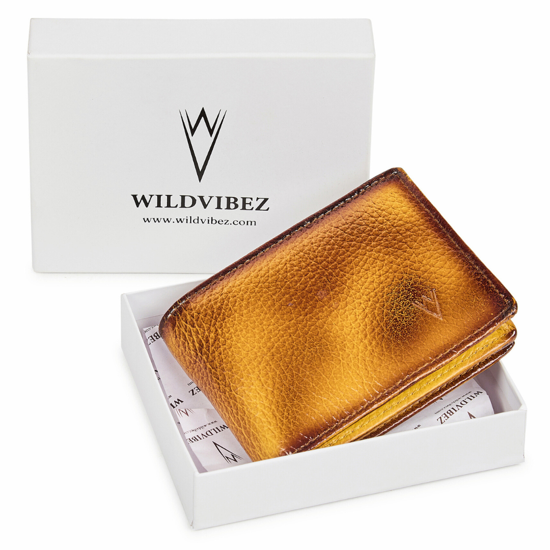 Radiant R Collection men's wallet - Vintage Yellow Leather Wallet for Men – Slim, Stylish & RFID Protected