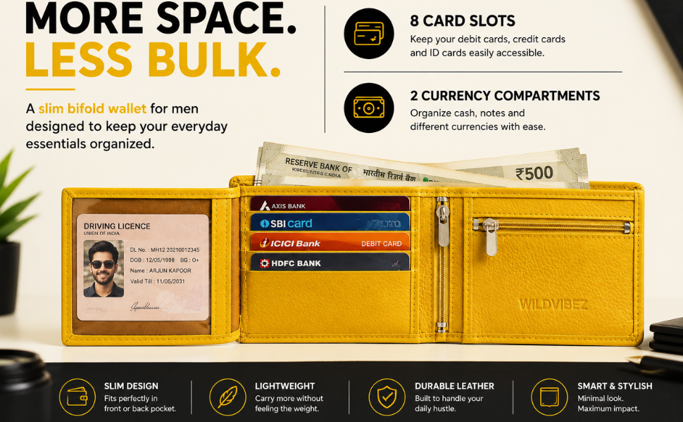 Wildvibez Yellow Leather Wallet for Men