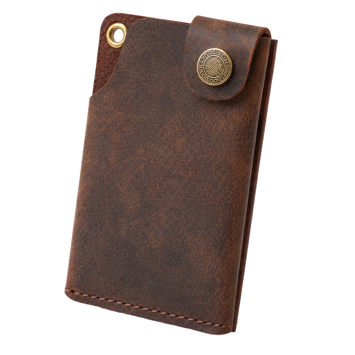 WILDVIBEZ Snap Go Minimalist Vertical Leather Wallet (Brown)