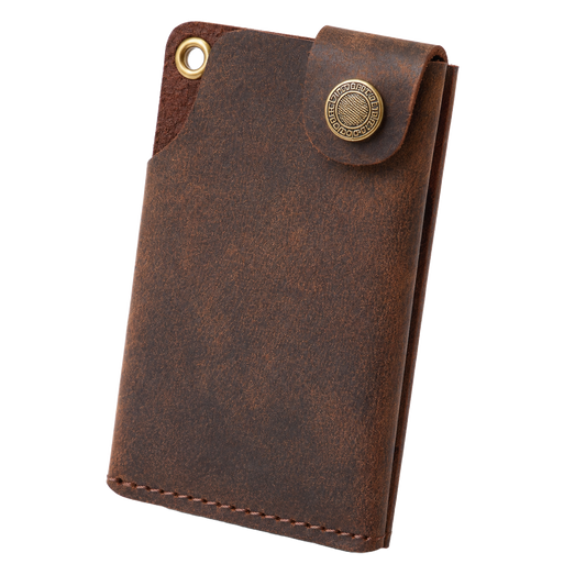 WILDVIBEZ Snap Go Minimalist Vertical Leather Wallet (Brown)
