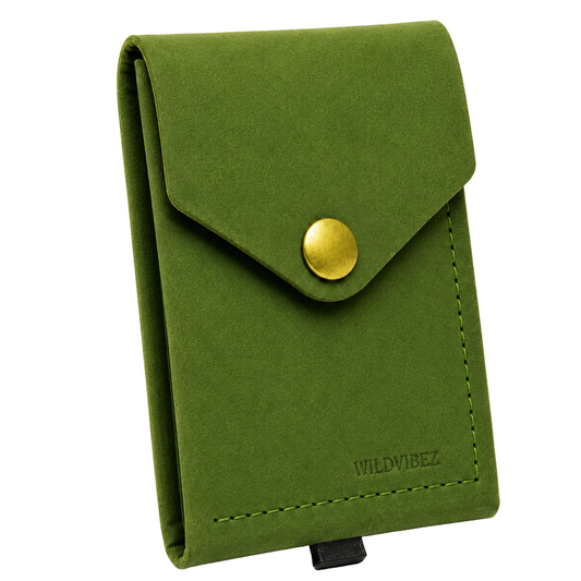 WILDVIBEZ Snap Go Genuine Leather Vertical Slim Wallet for Men | Pull-String Quick Card Access | Compact Front Cash Pocket & Button Lock | Minimalist Travel & Daily Carry Wallet (Green)