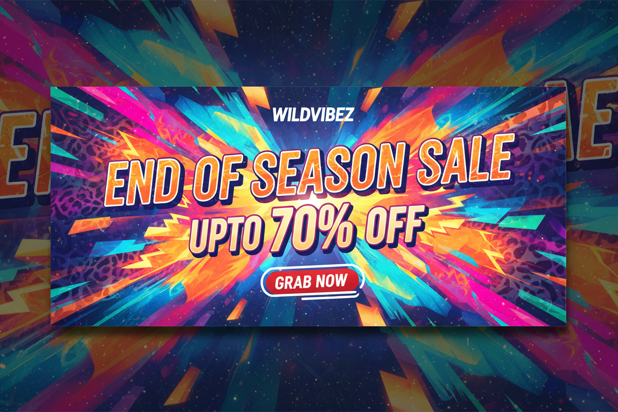VERY ATTRACTIVE IMAGE OF WILDVIBEZ END OF SEASON SALE. UPTO 70% OFF GRAB NOW